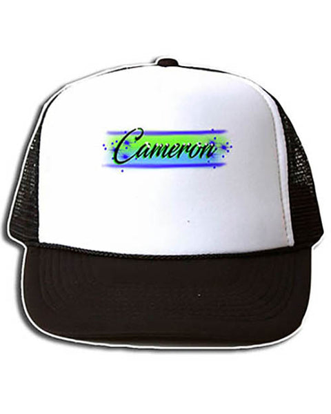 A018 Personalized Airbrush Name Design Snapback Trucker Hat