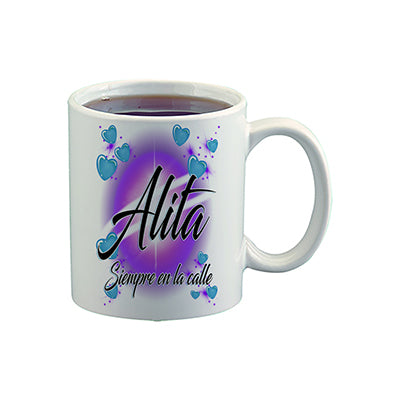 A019 Digitally Airbrush Painted Personalized Custom Hearts Name Design    Ceramic Coffee Mug