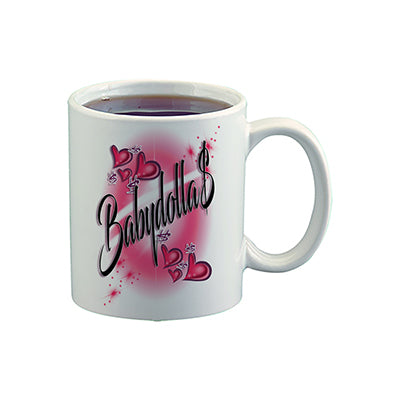 A022 Digitally Airbrush Painted Personalized Custom Hearts Name Design    Ceramic Coffee Mug