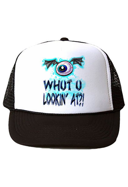 B221 Digitally Airbrush Painted Personalized Custom Evil Eye Snapback Trucker Hats