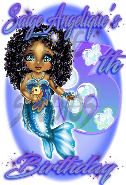 B228 Digitally Airbrush Painted Personalized Custom Mermaid Adult and Kids T-Shirt