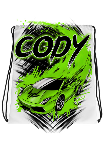 B253 Digitally Airbrush Painted Personalized Custom Race Car Queen Drawstring Backpack party Theme gift