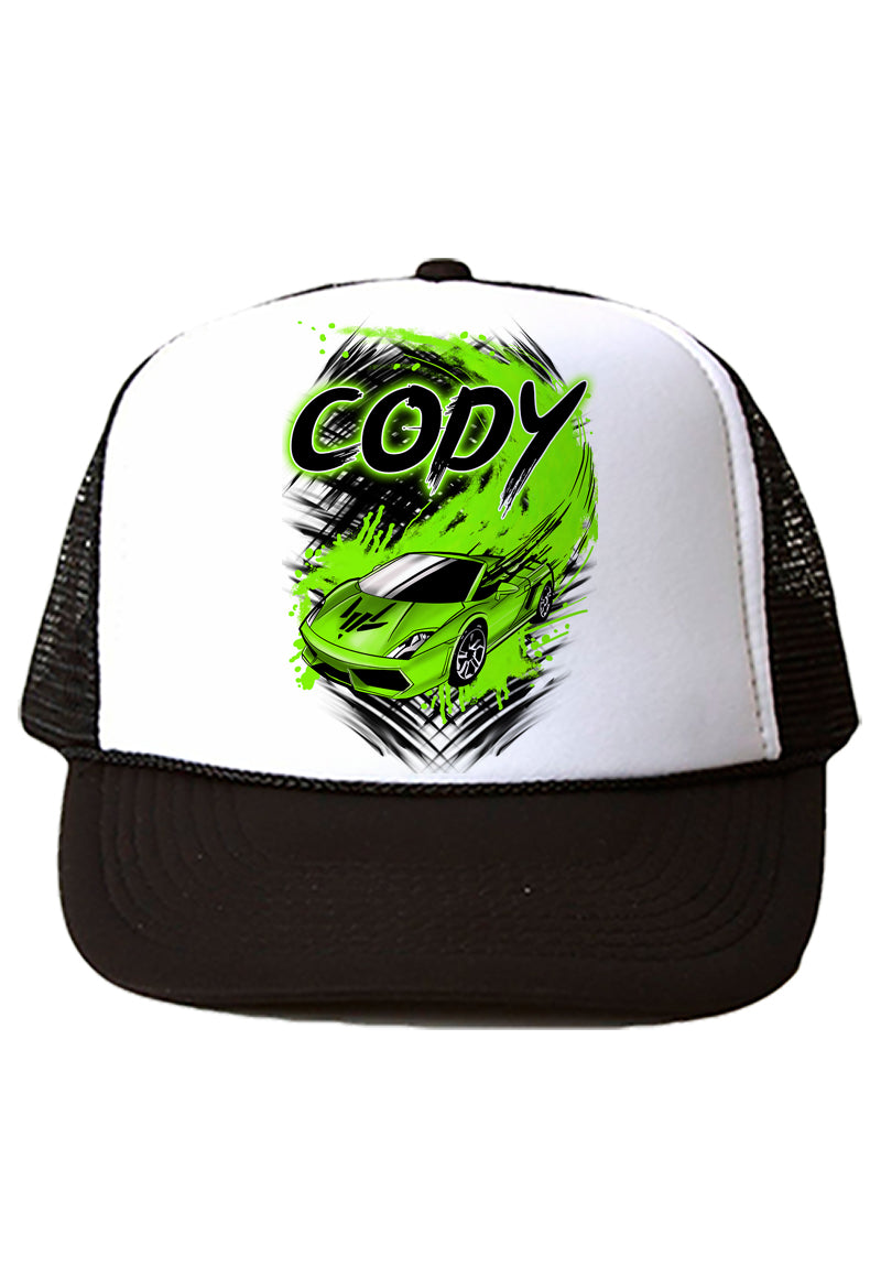 B253 Digitally Airbrush Painted Personalized Custom Race Car Queen   Snapback Trucker Hats