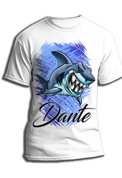 B254 Digitally Airbrush Painted Personalized Custom Shark Adult and Kids T-Shirt