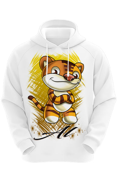 B261 Digitally Airbrush Painted Personalized Custom Cartoon Tiger Adult and Kids Hoodie Sweatshirt