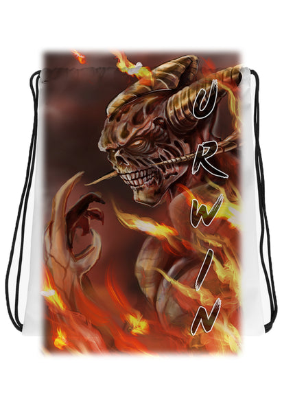 C118 Digitally Airbrush Painted Personalized Custom Demon party Theme gift name design Birthday Kids Drawstring Backpack