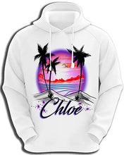 E009 custom personalized airbrush Sunset Beach Water Scene Hoodie Sweatshirt Palm tree