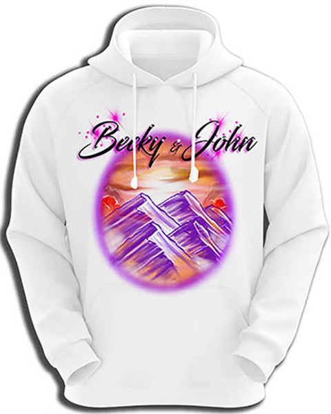 E014 custom personalized airbrush Mountain sunset Scene Hoodie Sweatshirt