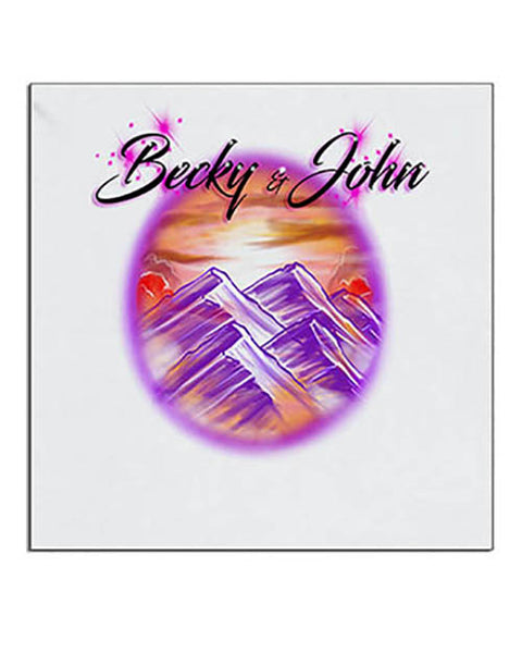 E014 Personalized Airbrush Sunset Mountain Landscape Ceramic Coaster