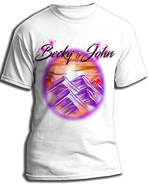 E014 custom personalized airbrush Mountain sunset Scene Tee Shirt