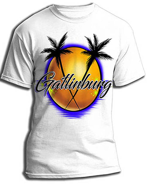 E015 custom personalized airbrush Gatlinburg sunset Scene Tee Shirt