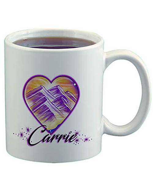 E016 Personalized Airbrush Heart Mountain Landscape Ceramic Coffee Mug