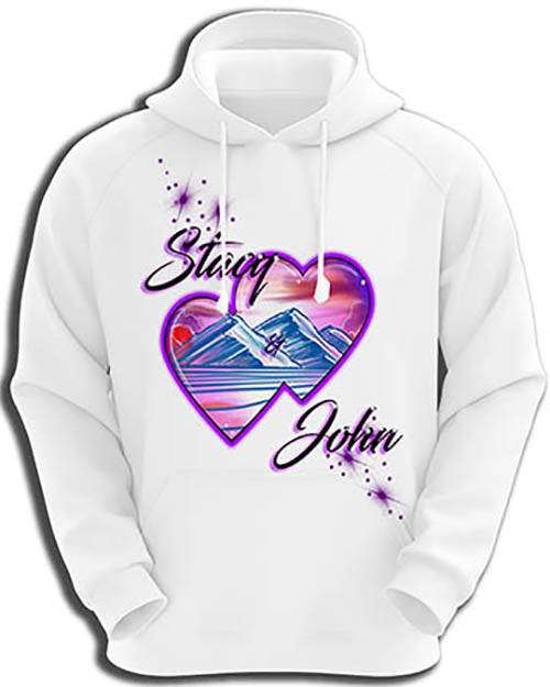 E019 Personalized Airbrush Hearts Mountain Landscape Hoodie Sweatshirt