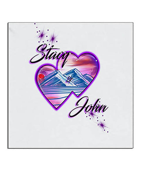 E019 Personalized Airbrush Hearts Mountain Landscape Ceramic Coaster