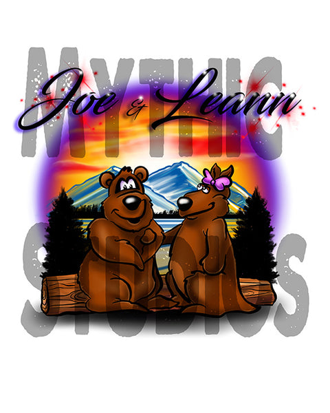 E020 Personalized Airbrush Bears Mountain Landscape Ceramic Coaster