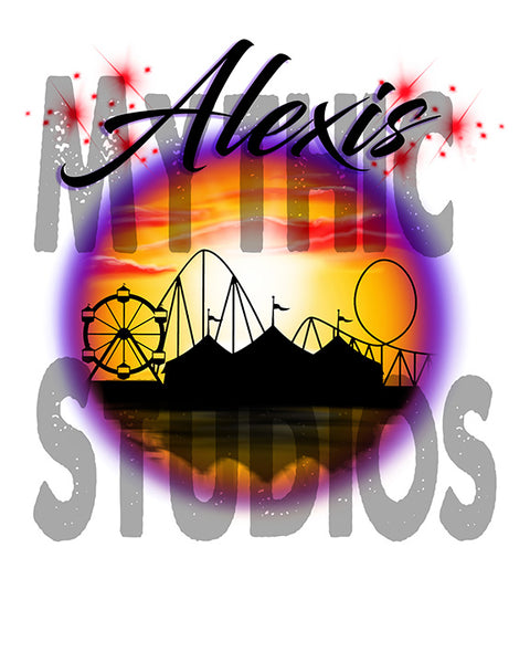 E030 Personalized Airbrush Carnival Ferris Wheel Ceramic Coaster