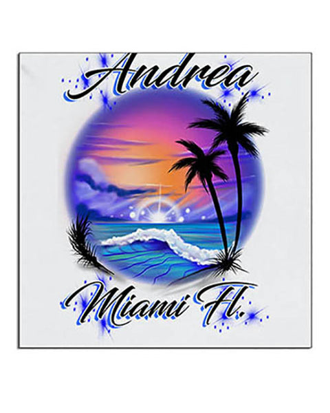 E031 Personalized Airbrush Ocean Wave Scene Ceramic Coaster