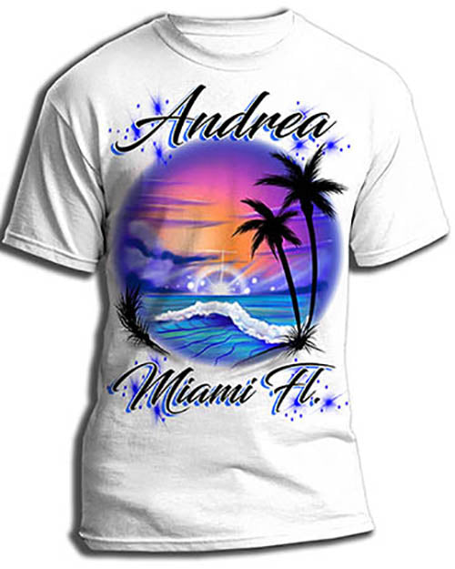 E031 Personalized Airbrush Ocean Wave Kids and Adult Tee Shirt