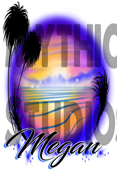 E032 Personalized Airbrush Ocean Wave Scene Ceramic Coaster