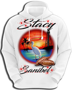 E034 Personalized Airbrush Lighthouse and Bird Hoodie Sweatshirt