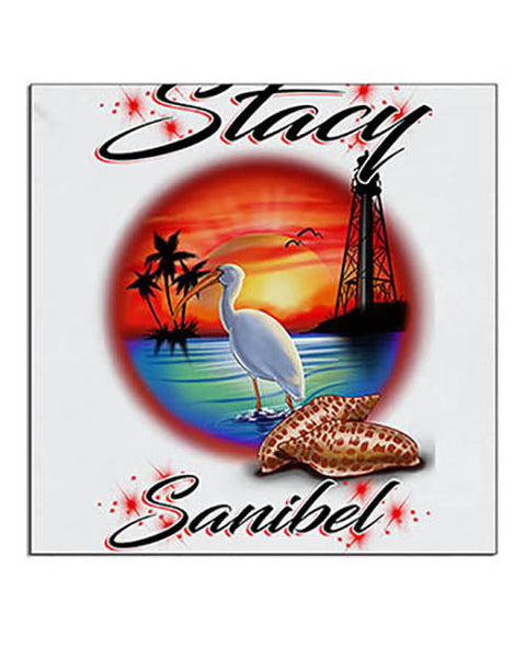 E034 Personalized Airbrush  LightHouse Beach Ceramic Coaster