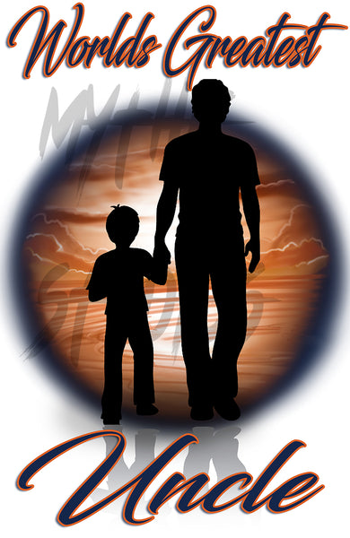 E035 Digitally Airbrush Painted Personalized Custom Dad and Son Landscape  Adult and Kids T-Shirt