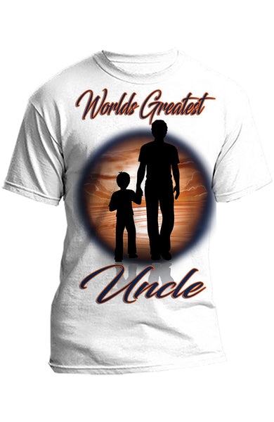 E035 Digitally Airbrush Painted Personalized Custom Dad and Son Landscape  Adult and Kids T-Shirt