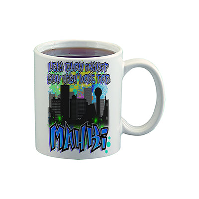 E037 Digitally Airbrush Painted Personalized Custom Urban City Building Landscape    Ceramic Coffee Mug