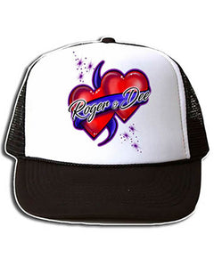 F001 Personalized Airbrushed Hearts and Ribbon Snapback Trucker Hat
