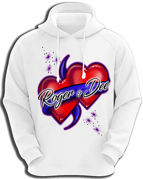F001 Personalized Airbrushed Hearts and Ribbon Hoodie Sweatshirt