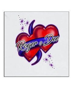 F001 Personalized Airbrushed Hearts and Ribbon Ceramic Coaster