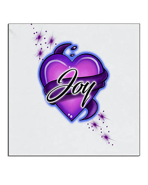 F002 Personalized Airbrushed Heart And Ribbon Ceramic Coaster