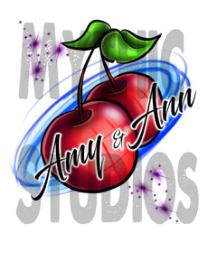 F003 Personalized Airbrushed Best Friend Cherries T-Shirt