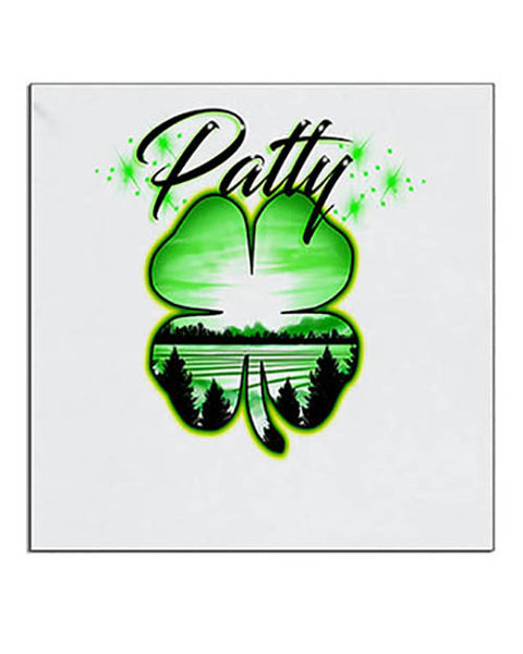 F009 Personalized Airbrushed 4 Leaf Clover Ceramic Coaster