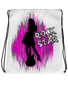 F017 Digitally Airbrush Painted Personalized Custom Guitar Player girl Music Rock N roll Theme gift set name bday event discount Drawstring Backpack