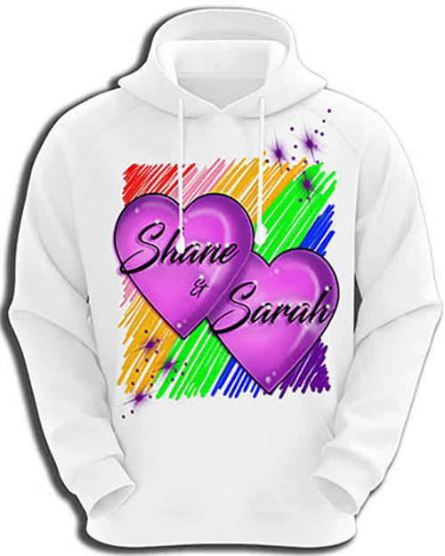 F023 Personalized Airbrushed Hearts Hoodie Sweatshirt