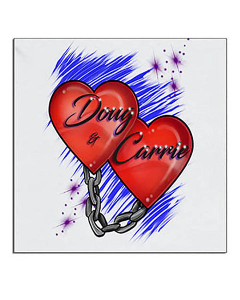 F024 Personalized Airbrushed Heart and Chain Ceramic Coaster