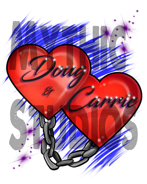 F024 Personalized Airbrushed Heart and Chain Ceramic Coaster