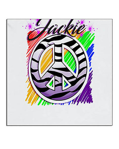 F026 Personalized Airbrushed Zebra Peace Sign Ceramic Coaster