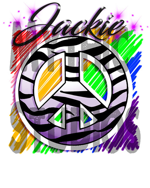 F026 Personalized Airbrushed Zebra Peace Sign Ceramic Coaster