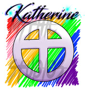 F028 Digitally Airbrush Painted Personalized Custom cross couple rainbow Christian symbol Drawstring Backpack