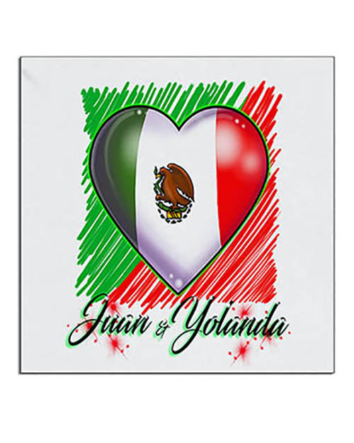 F031 Personalized Airbrushed Mexican Flag Heart Ceramic Coaster