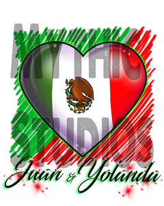 F031 Personalized Airbrushed Mexican Flag Heart Ceramic Coaster