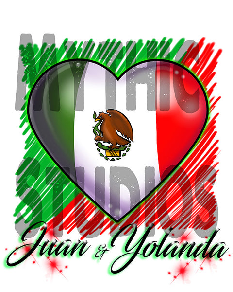 F031 Personalized Airbrushed Mexican Flag Heart Ceramic Coaster