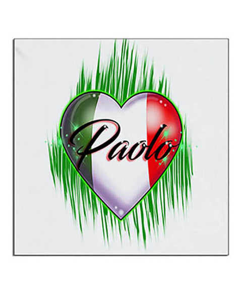 F032 Personalized Airbrushed Italian Flag Heart Ceramic Coaster