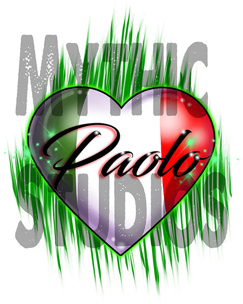 F032 Personalized Airbrushed Italian Flag Heart Ceramic Coaster