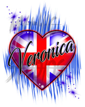 F033 Digitally Airbrush Painted Personalized Custom British Flag Heart Drawstring Backpack