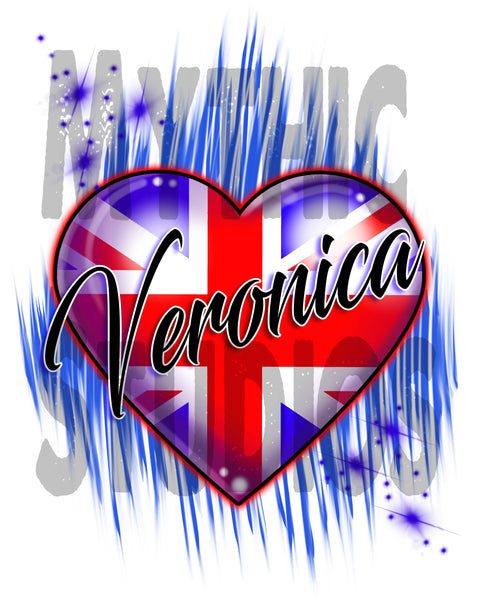 F033 Personalized Airbrushed British Flag Heart Ceramic Coaster