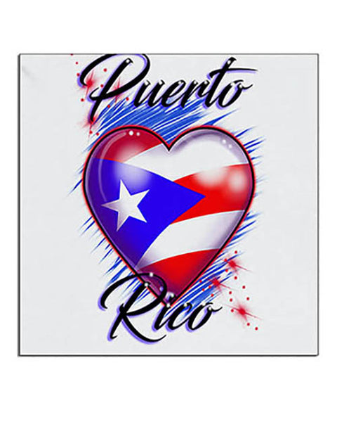 F034 Personalized Airbrushed Puerto Rico Flag Heart Ceramic Coaster