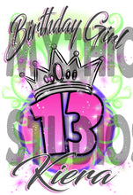 F037 Personalized Airbrushed Birthday Girl Crown License Plate Tag